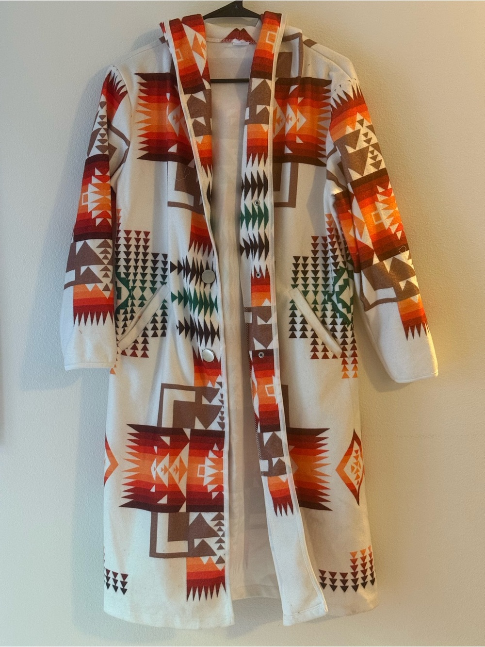 Women's Cream Aztec Print Hooded Cardigan Sweater Coat